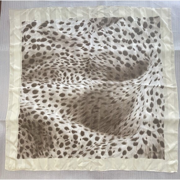 Animal Print Scarf 34"x34" – Ivory & Brown – Made in Italy – Lightweight - Picture 1 of 8